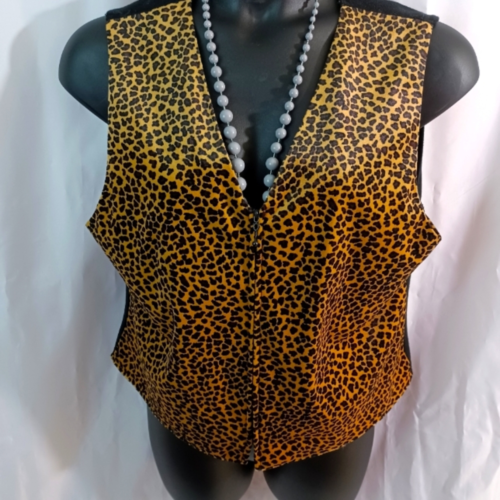 Vintage Style Studio, Golden Brown and Black Leopard Vest, Size: L
